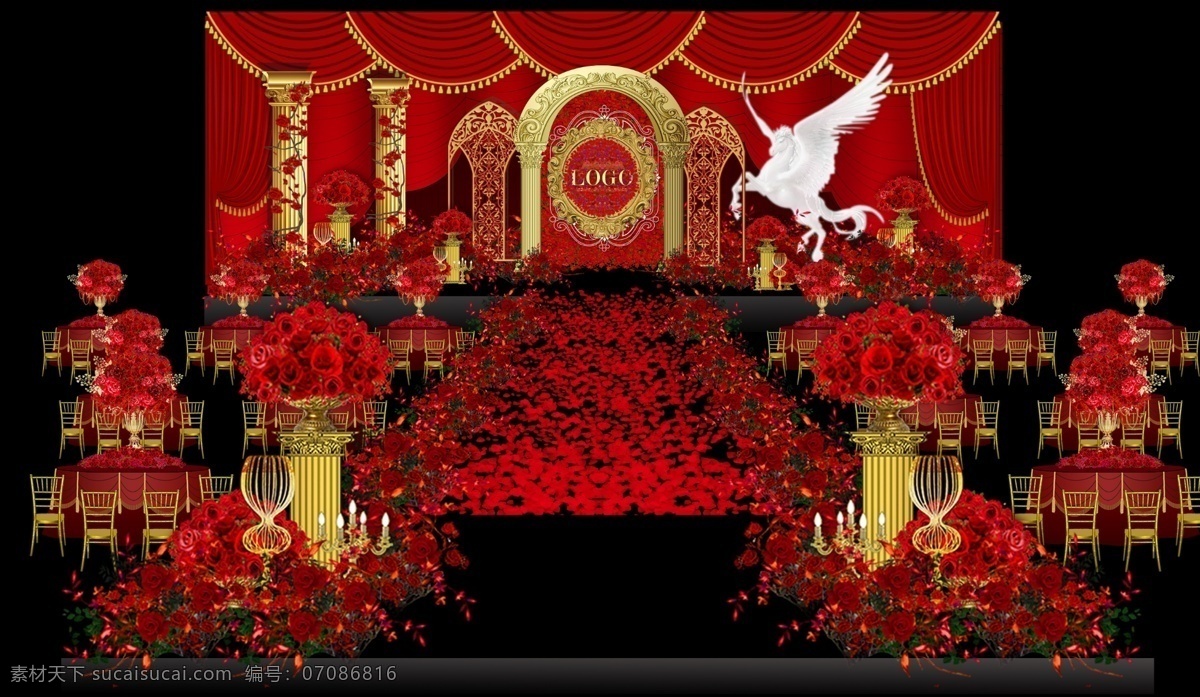 紅金婚禮 飛馬 歐式婚禮 復(fù)古婚禮 羅馬柱 分層