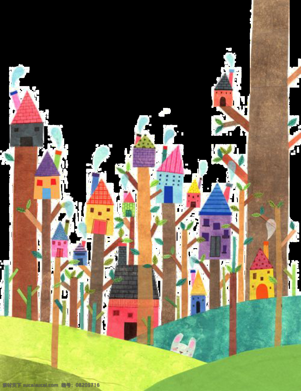 创意 童话 树林 城堡 图案 彩绘素材 树林城堡 童话故事 童话世界 童话树林 童话屋 装饰图片 装饰物