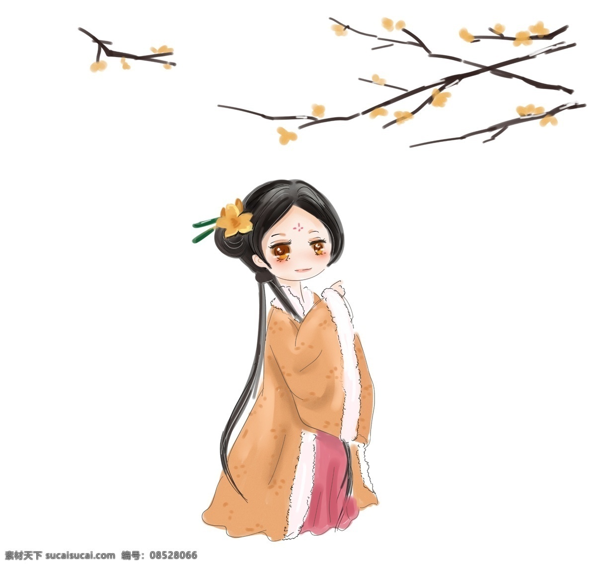 小寒 臘梅 古風(fēng) 女孩 插畫 冬至 冬天 可愛 q版 手繪 冬季 梅花 花朵 古典 美女