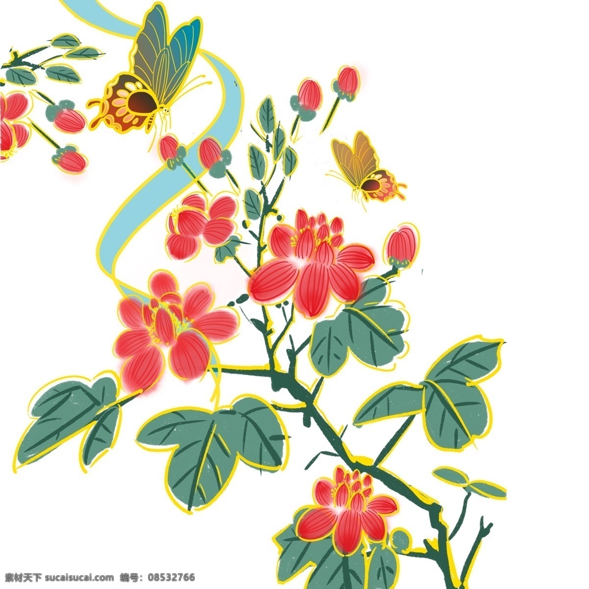 流光溢彩 山茶花 植物 元素 中国风 插画 花卉