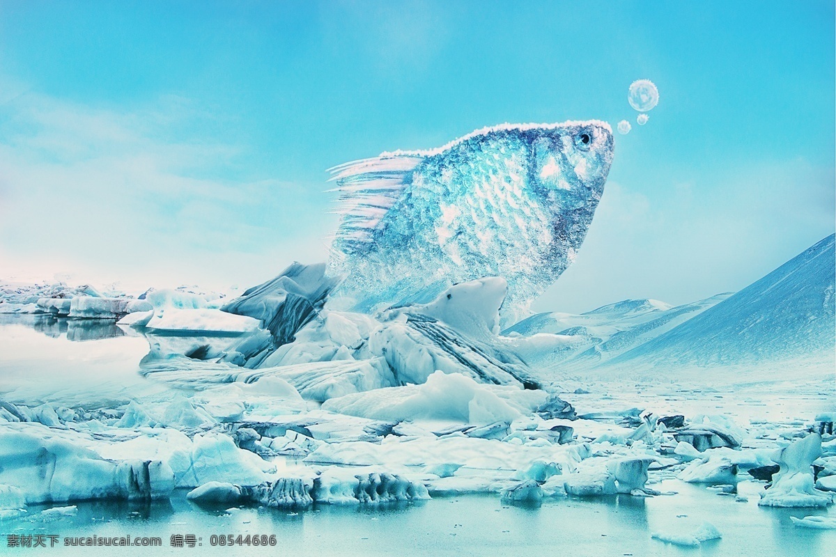 冰凍的魚 藍(lán)色 冰凍 大魚 簡約 大氣 分層