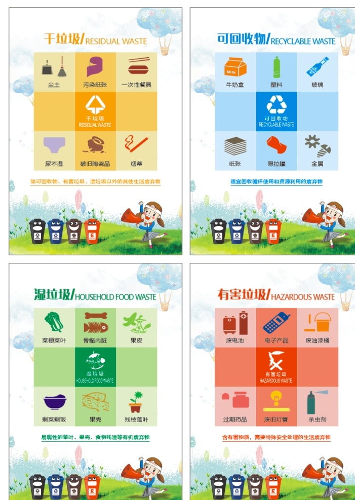 垃圾 四 分類 b 垃圾分類 垃圾四分類 垃圾分類版面 干垃圾 濕垃圾 有害垃圾 可回收物
