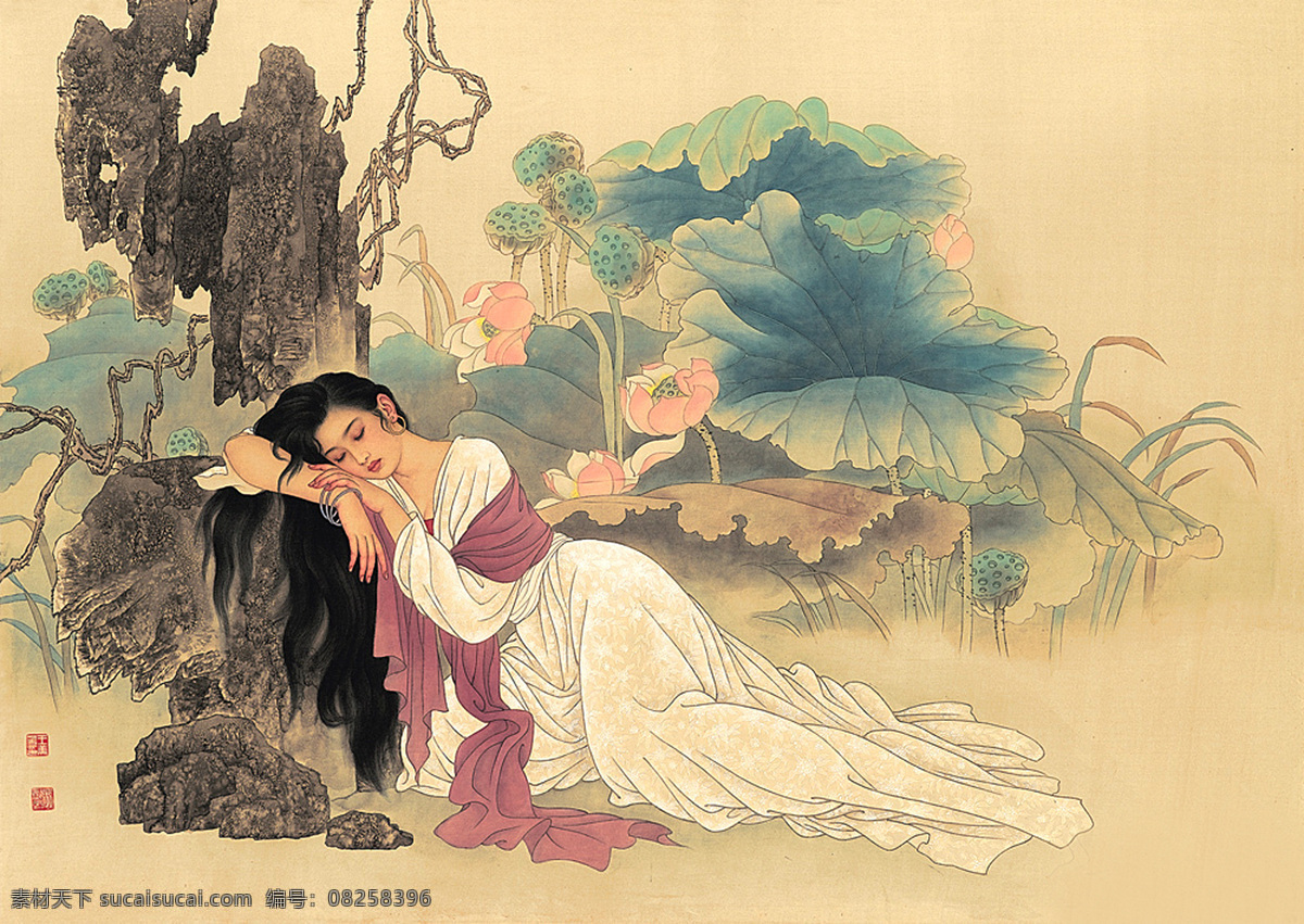 夢(mèng)荷仕女圖 夢(mèng)荷 仕女圖 王美芳 國(guó)畫 古裝美女 名畫 文化藝術(shù) 繪畫書法