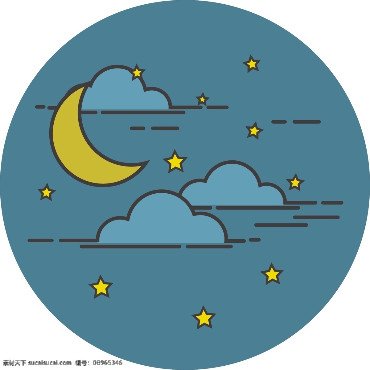 卡通夜晚天空 天空 云朵 云 月亮 星星 晚上 手绘 线性 简笔 卡通设计