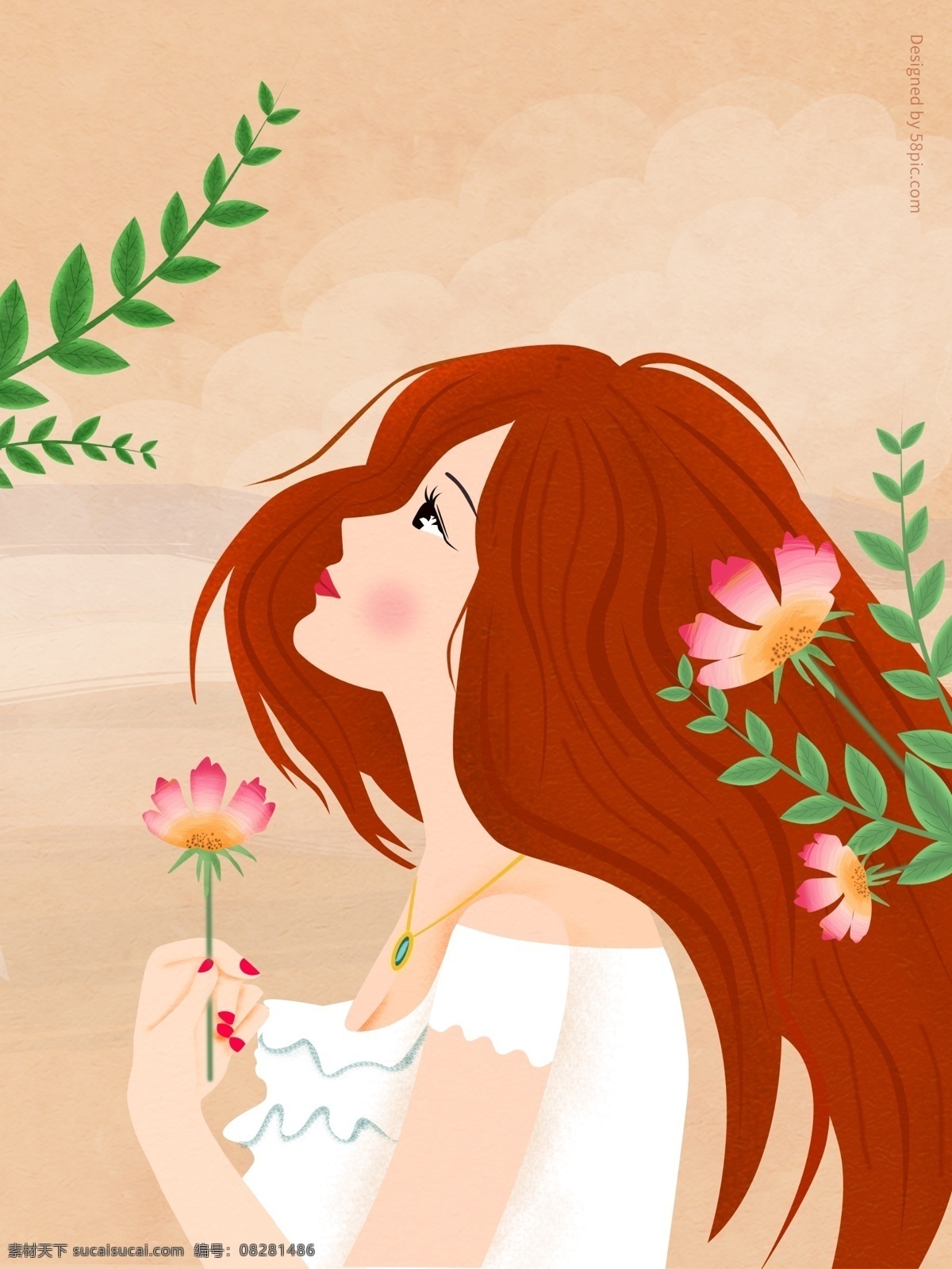 原创 简约 时尚 长发 女孩 商业 插画 时尚女孩 花朵 少女 商业插画 长发女孩 简约插画