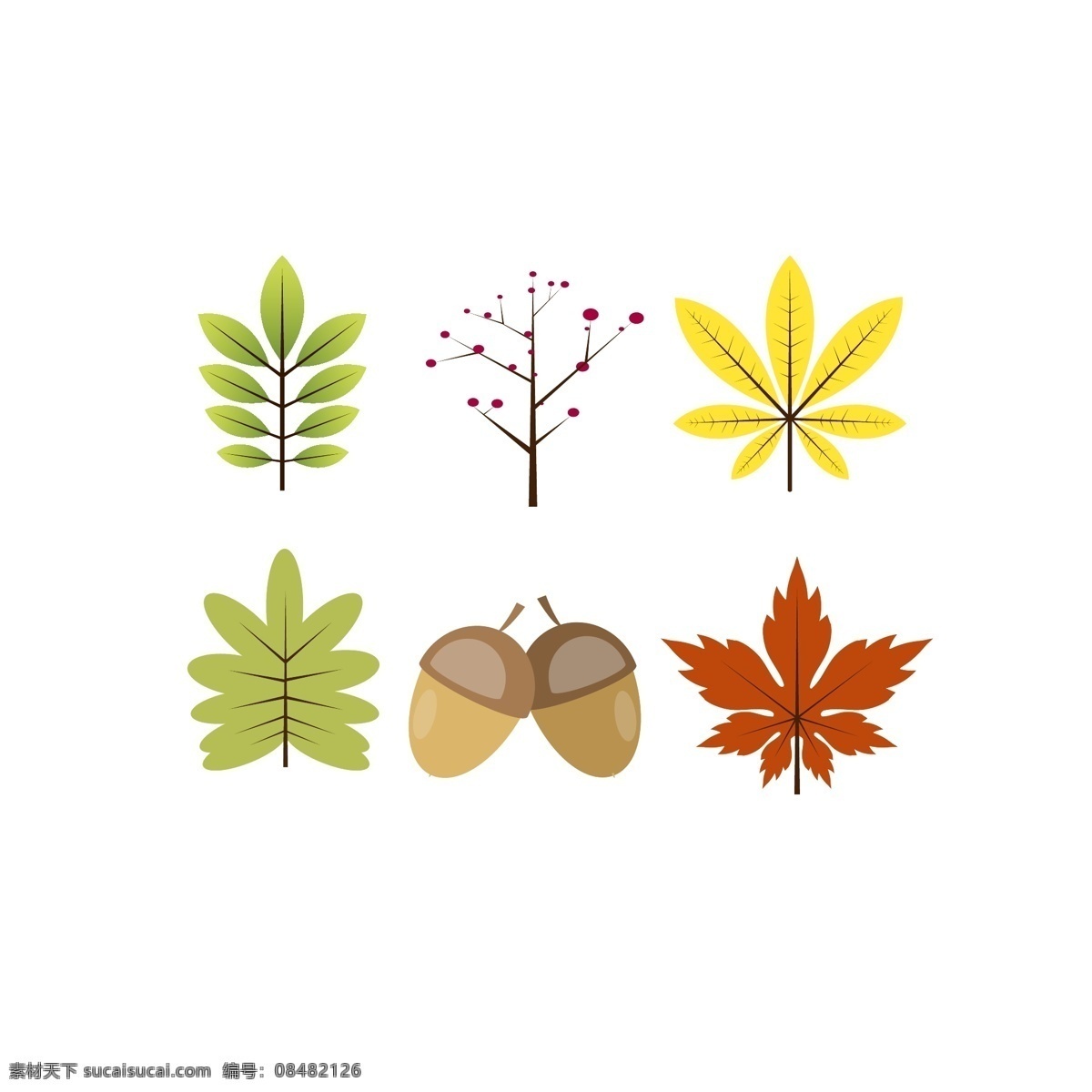 秋天 相关 元素 小 图标 矢量图 秋季 树叶 枫叶 栗子 板栗 黄色 秋 小图标 矢量 扁平化 叶子
