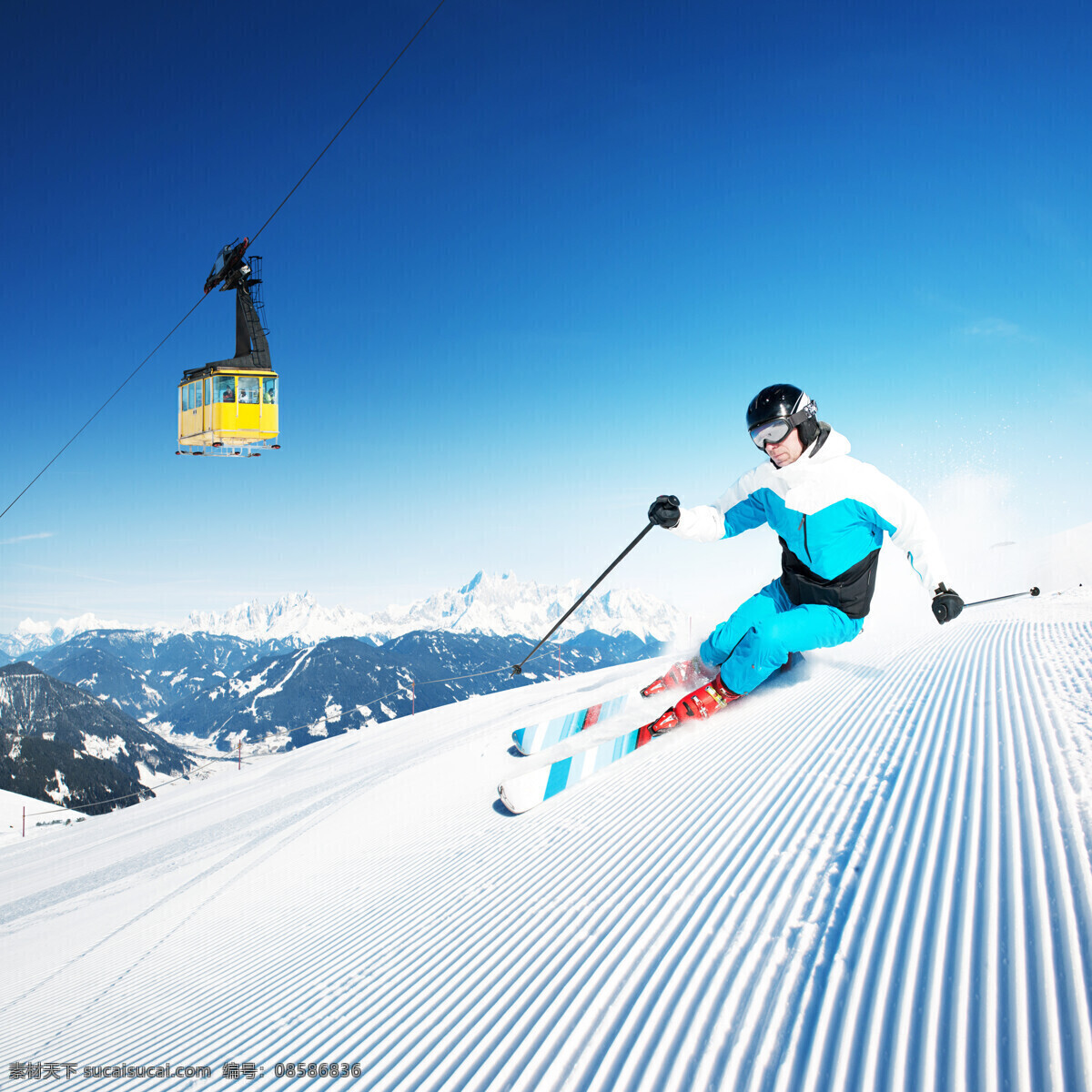 缆车 滑雪 运动员 高山 雪山 运动 雪地 雪花 滑雪板 户外运动 滑雪图片 生活百科