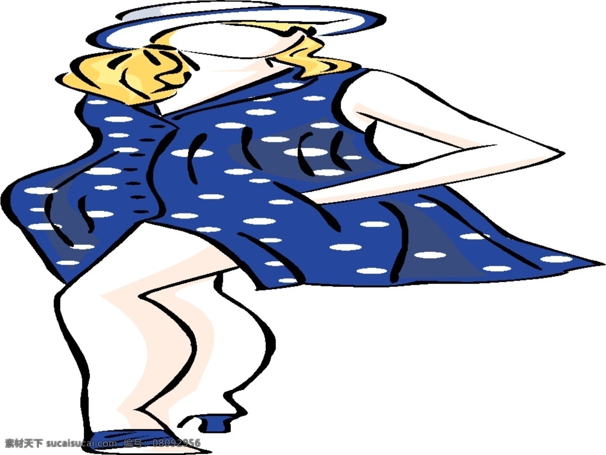 女士 服飾 藍(lán)色 連衣裙 帽子 服裝設(shè)計(jì) 服裝款式圖