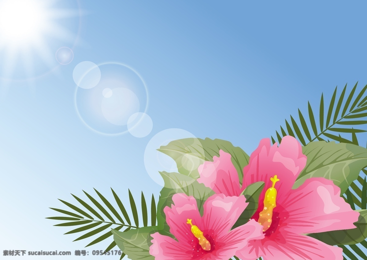 自由 时尚 波利尼西亚 花卉 背景 波利尼西亚花 木槿 棕榈叶 粉红色 蓝色 太阳 天空 插画 植物 绘画 植物学 自然 水 艺术 美丽 绘图 夏 夏威夷 向量 符号 岛屿 花艺 装饰 热带花卉