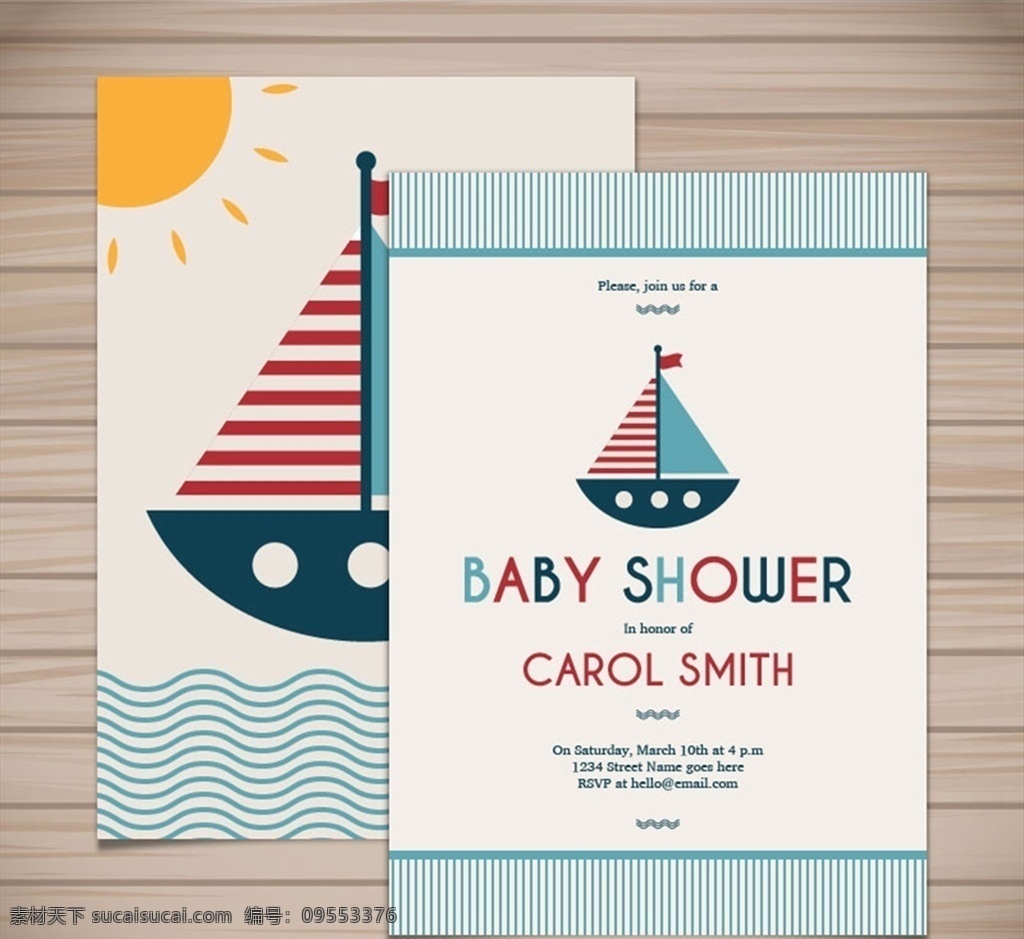 帆船 迎 婴 派对 卡片 条纹 木纹 迎婴 矢量 高清图片