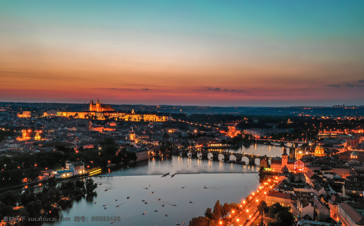 布拉格 城堡 夜景 欧洲 伏尔塔瓦河 旅游摄影 国外旅游