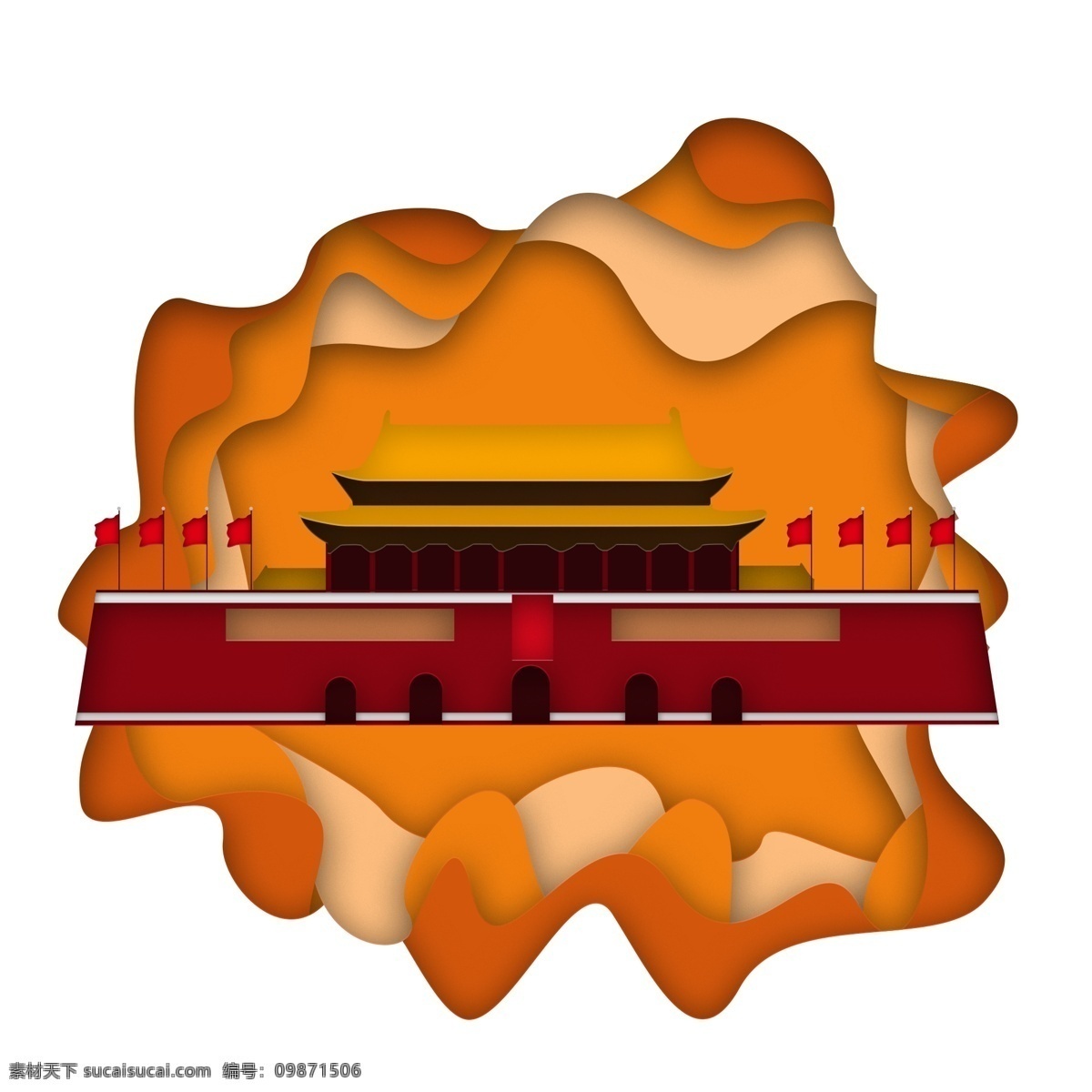 紙藝 效果 國慶節(jié) 紅色 天安門 原創(chuàng) 節(jié)日 元素 天安門元素 紙藝天安門