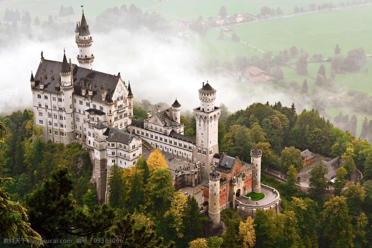 新天鹅堡 城堡 古堡 德国 宫殿 皇宫 森林 鸟瞰 航拍 全景 美景 景观 梦幻 别墅 豪宅 巴伐利亚 自然景观 建筑景观