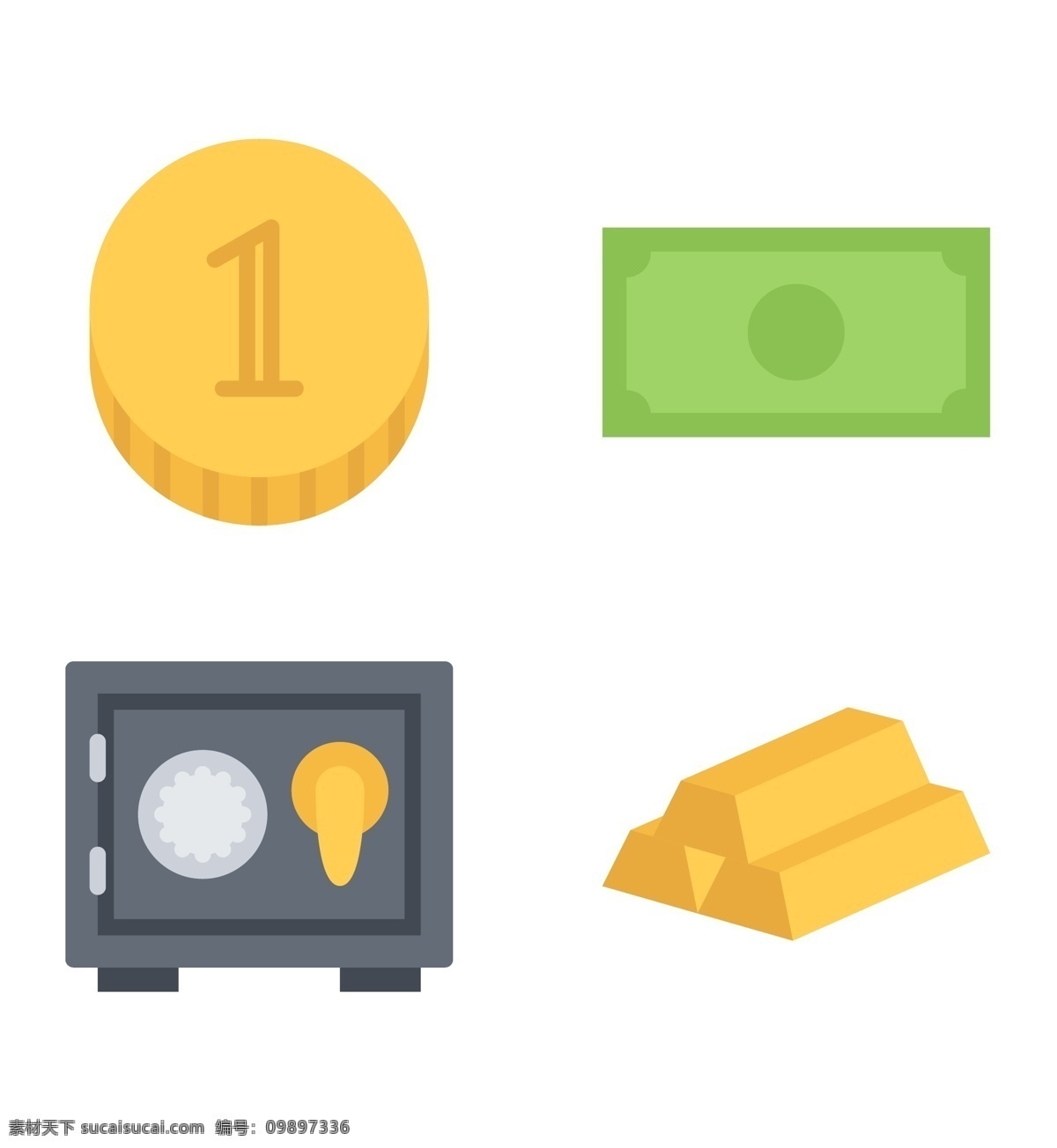 硬币 金融类 icon 图标素材 金条 保险柜 美元 欧元 矢量图 图案素材 扁平化矢量 图案