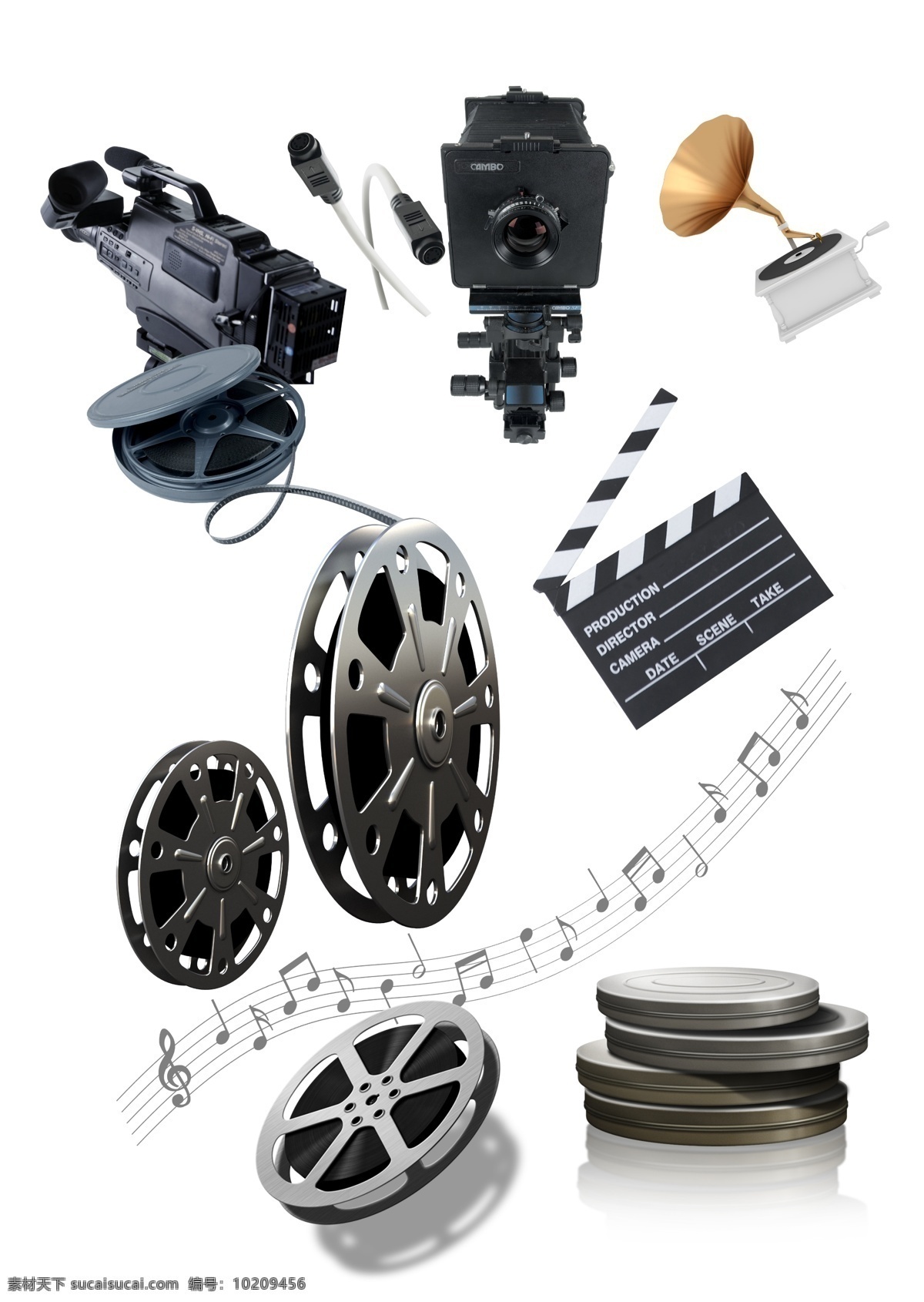 影视素材集合 影视 音乐 播放 音乐盒 摄影机 电影磁带 开拍 场记 场记板