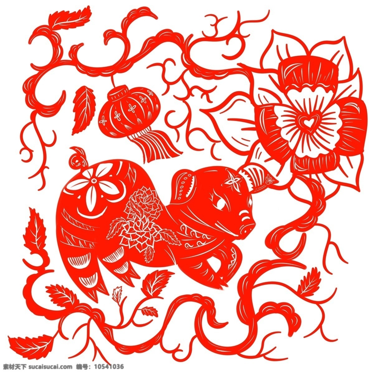 2019 生肖 豬 春節(jié) 燈籠 藤蔓 剪紙 海報(bào) 節(jié)日 2019年 生肖豬 新年 豬年 海報(bào)素材 商用