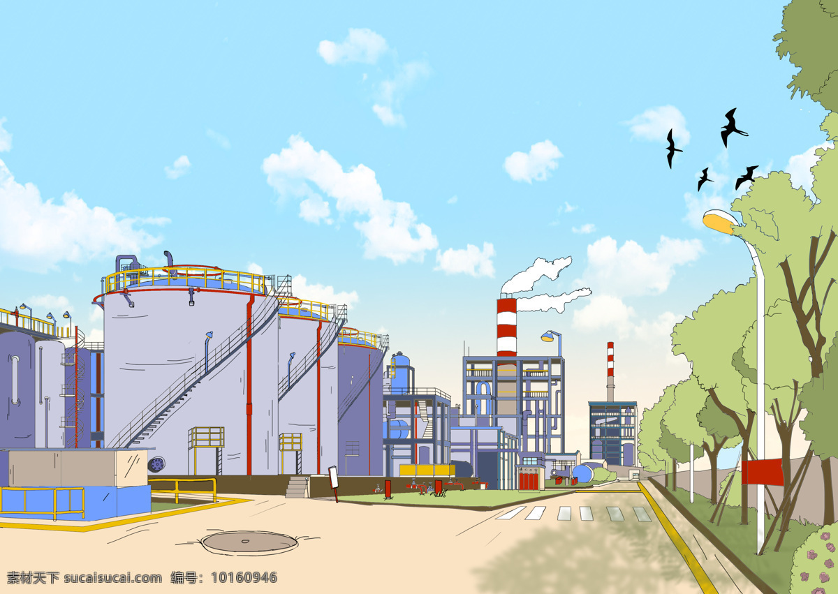 化工厂漫画 化工生产 漫画 美丽 工厂 石油 重工业 化学装置 动漫动画 风景漫画