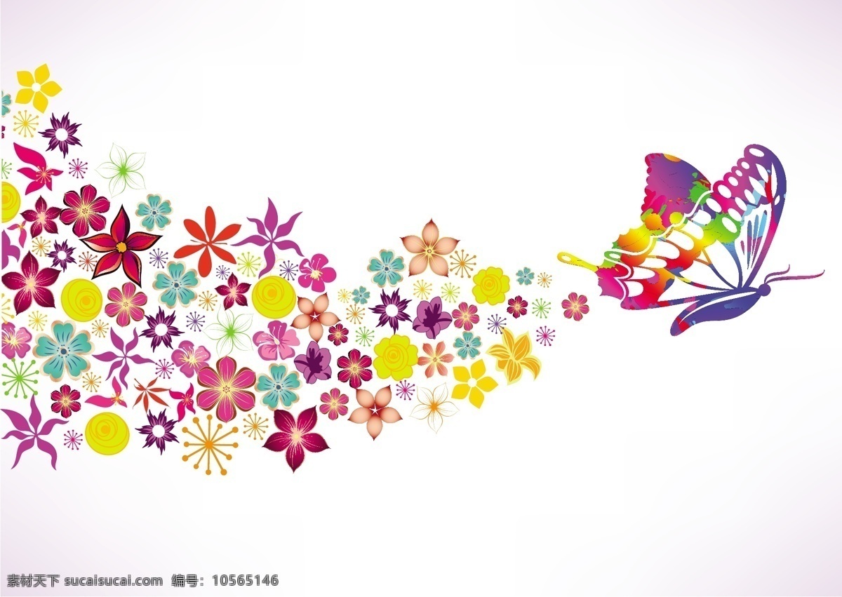 蝴蝶飞过 花儿朵朵 彩色 手绘 线条 花纹 蝴蝶 组合 花卉 花朵 繁花 小花 五彩 七彩 底纹边框 背景底纹