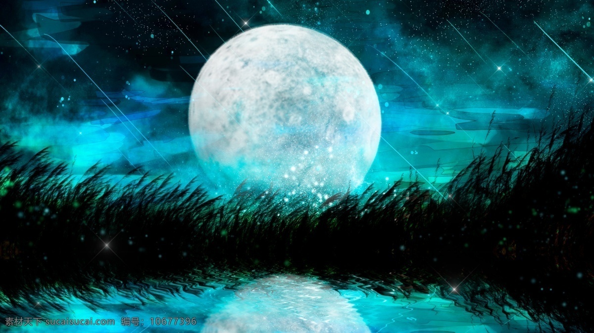 夢(mèng)幻 星空 草地 背景 背景素材 卡通背景 手繪 夜晚 戶外 廣告背景 psd背景 背景展板 手繪背景