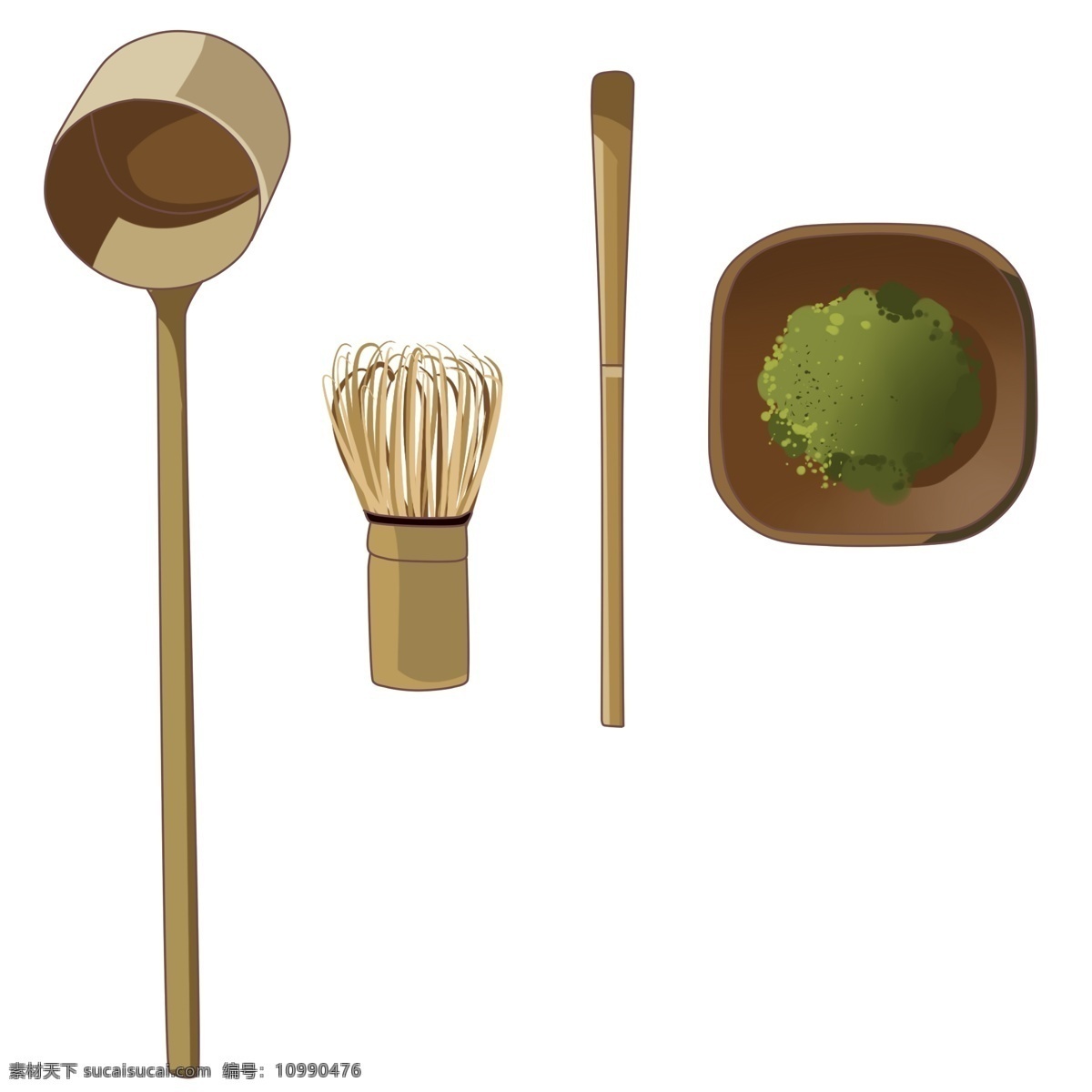 日本 经典 茶道 插图 茶具 茶勺 木勺 茶叶罐 漆器 抹茶 日本茶 日式分水勺 日本茶道