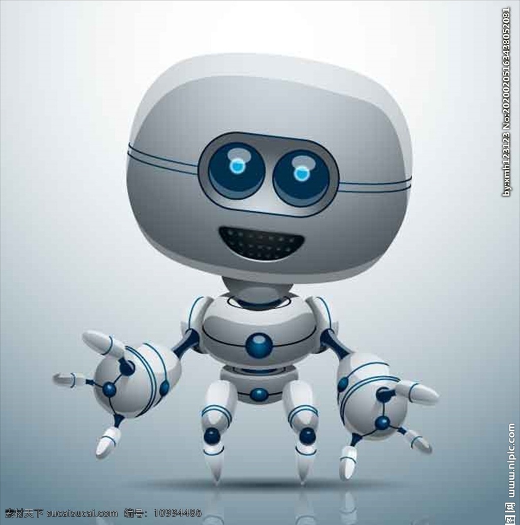 可爱 银色 机器人 银白色机器人 可爱卡通 人物电子 科技 人工智能 科技素材 背景 横幅 显示器 提示语 摊手 分层