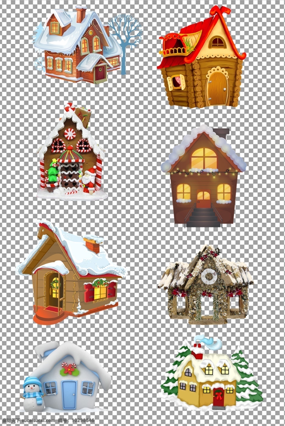 圣诞房子图片 手绘 可爱 圣诞 房子 房屋 免抠 无背景 免抠图 抠图 元素 透明 通道 png免抠图 分层