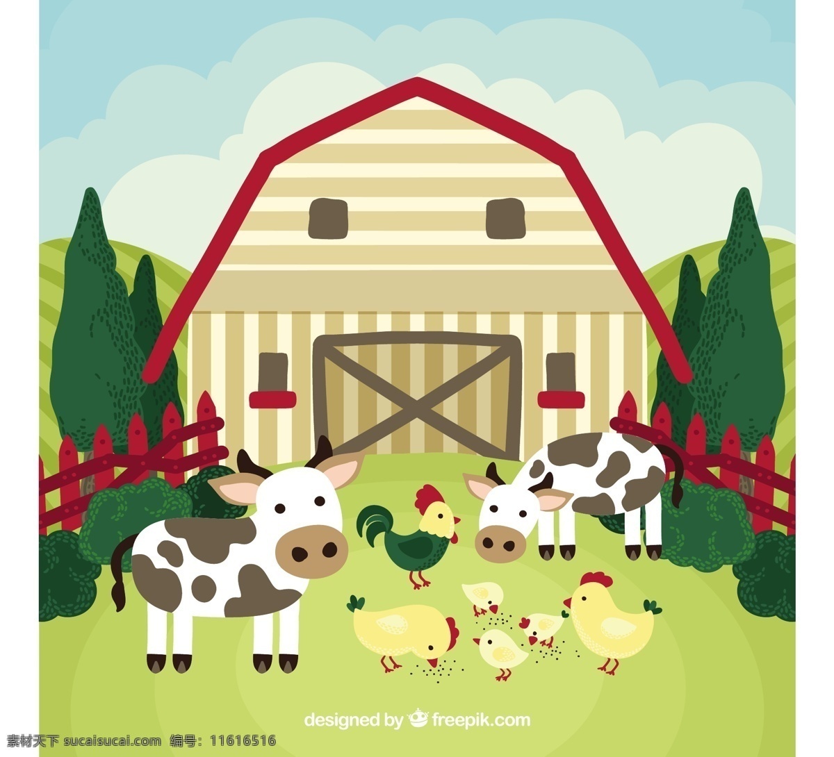 奶牛 母鸡 农场 自然 动物 景观 蔬菜 牛 鸡 生态 有机 环境 围栏 开发 土地 农场动物 生态友好 公鸡 黄色