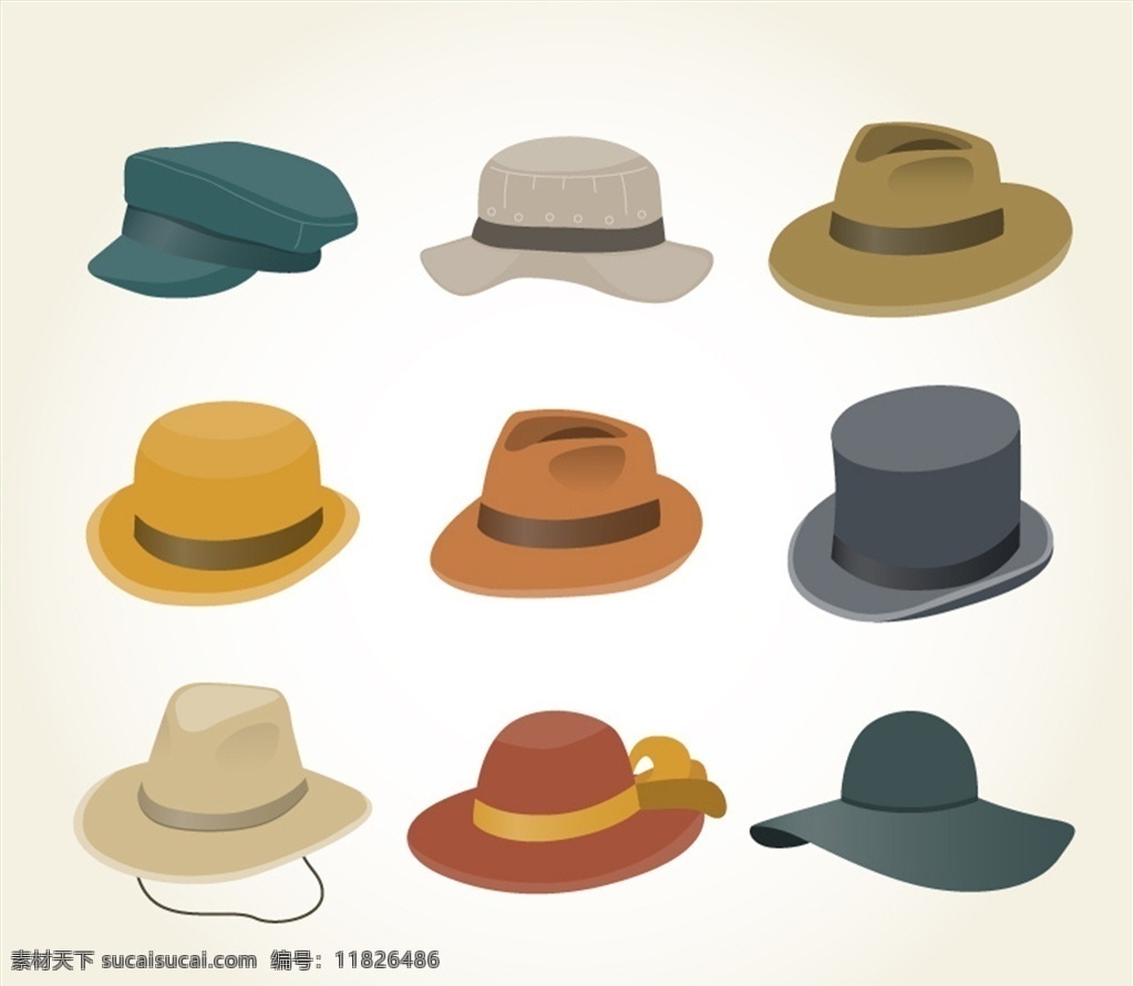 时尚 帽子 矢量图 手绘帽子 矢量帽子 时尚帽子 太阳帽 草帽 男士帽 女士帽 彩色帽 遮阳帽 魔术帽 棒球帽 鸭舌帽 帽子素材 帽子元素