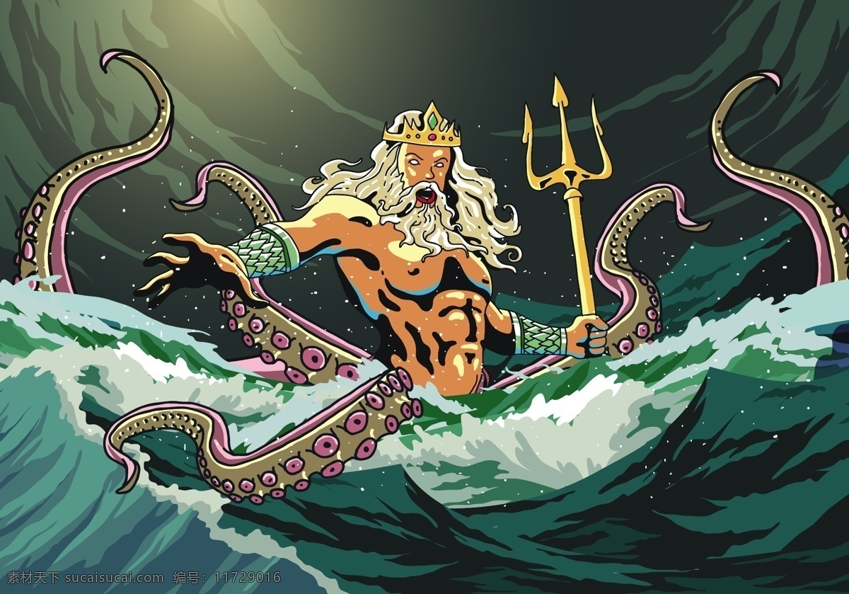 希腊 神话故事 海神 怪兽 大战 神话 故事 插画 动画场景 文化艺术 宗教信仰