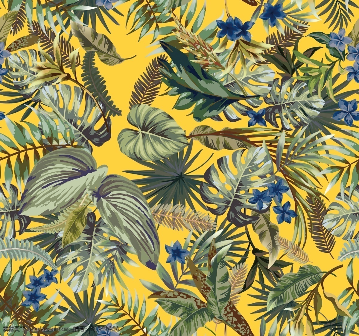 热带植物图片 大牌 印花 新款 潮流 2020 流行 爆款 数码 热带花 植物 叶子 棕榈叶 针叶 手绘 女装