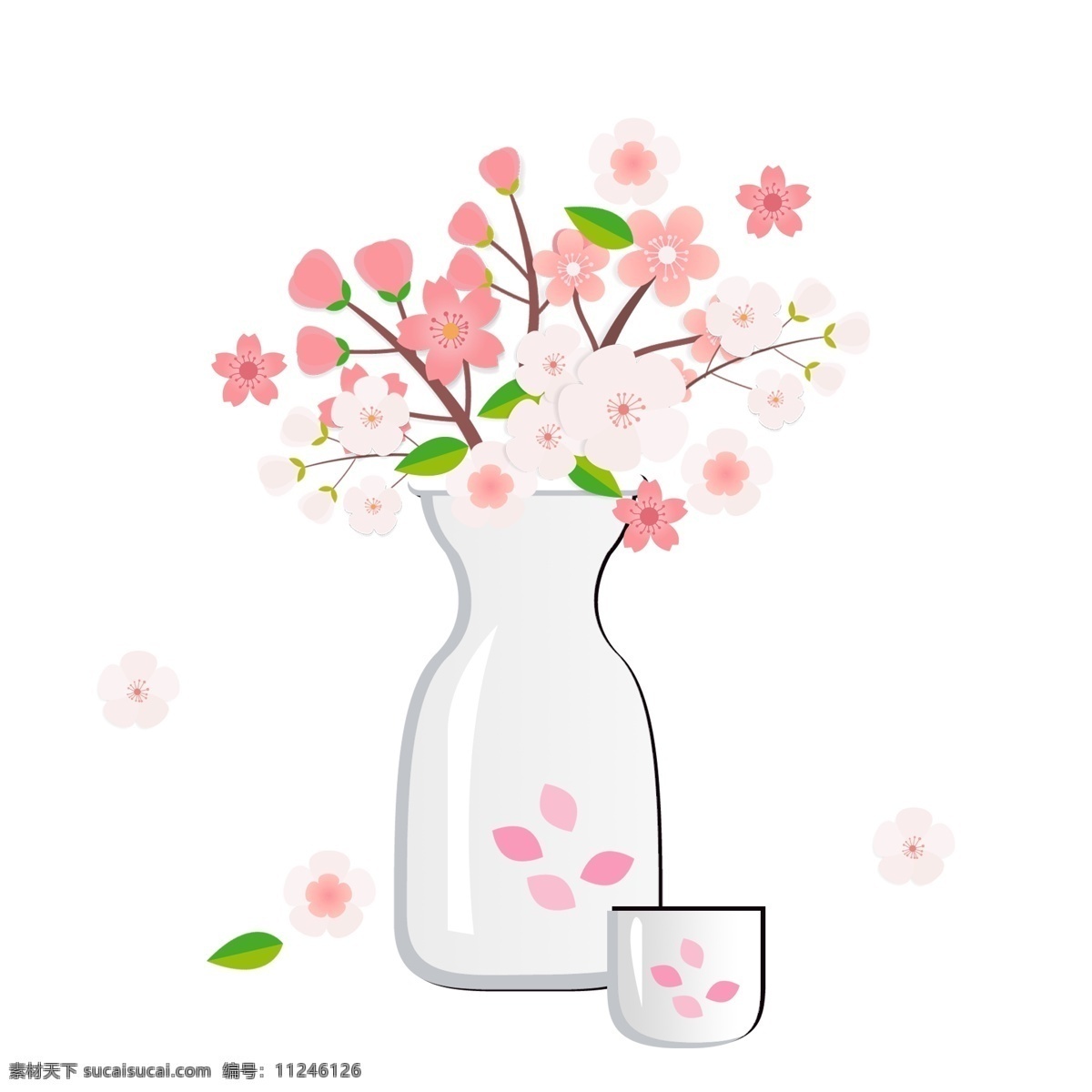 日式 插花 樱花 日式插花 樱花素材 瓷器 日式花瓶 花瓣 装饰图案