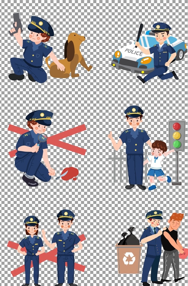 警察 执行 任务 插画 手绘 免抠 无背景 免抠图 抠图 元素 透明 通道 png免抠图 分层