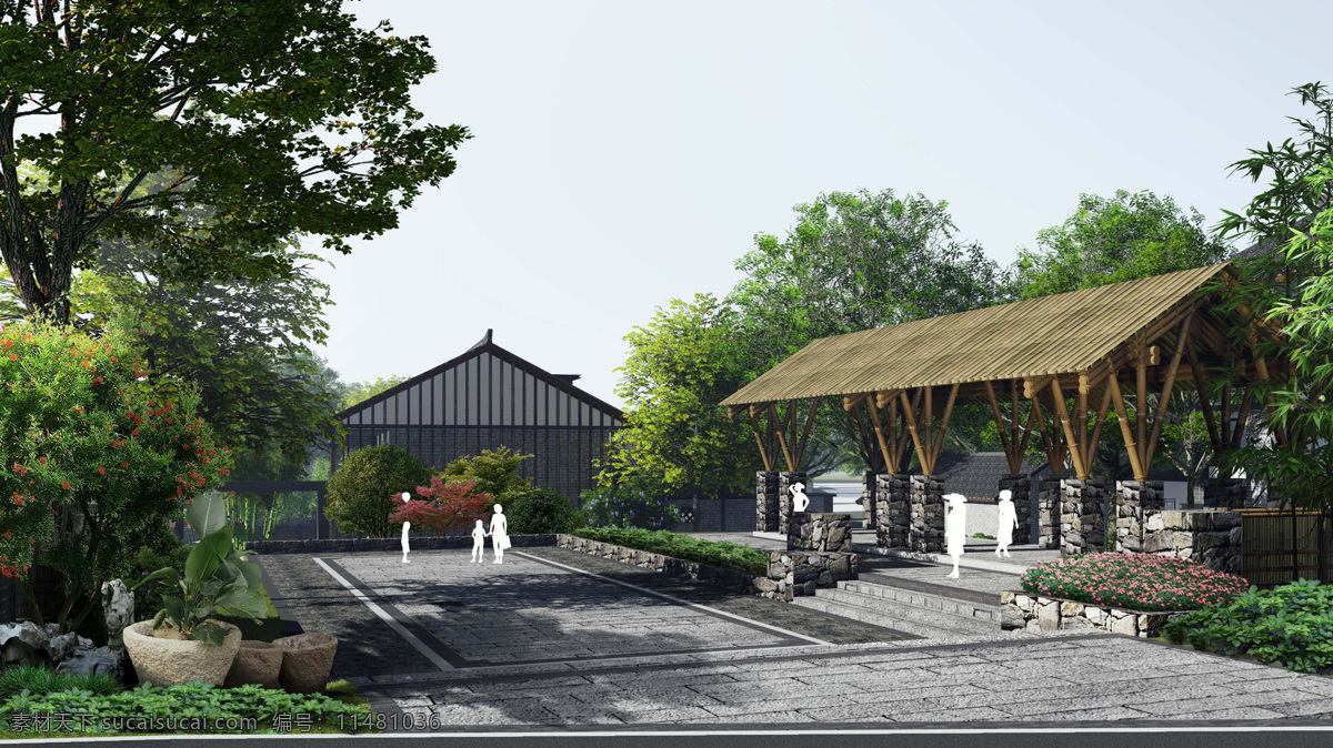 鄉(xiāng)居民宿 農(nóng)家樂 民宿 民俗廣場 前庭后院 民俗文化 民居建筑 效果圖 草圖大師 ctxgt01 環(huán)境設(shè)計