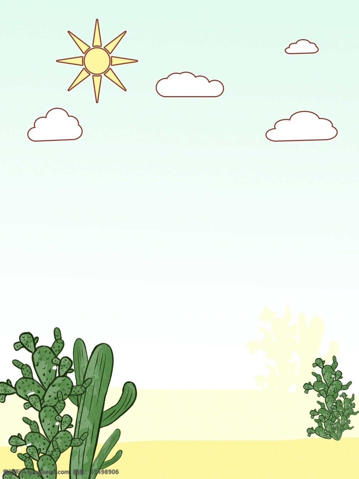 纯 原创 小清 新手 绘 仙人掌 背景 植物背景 手绘背景 水彩背景 太阳背景 云朵背景