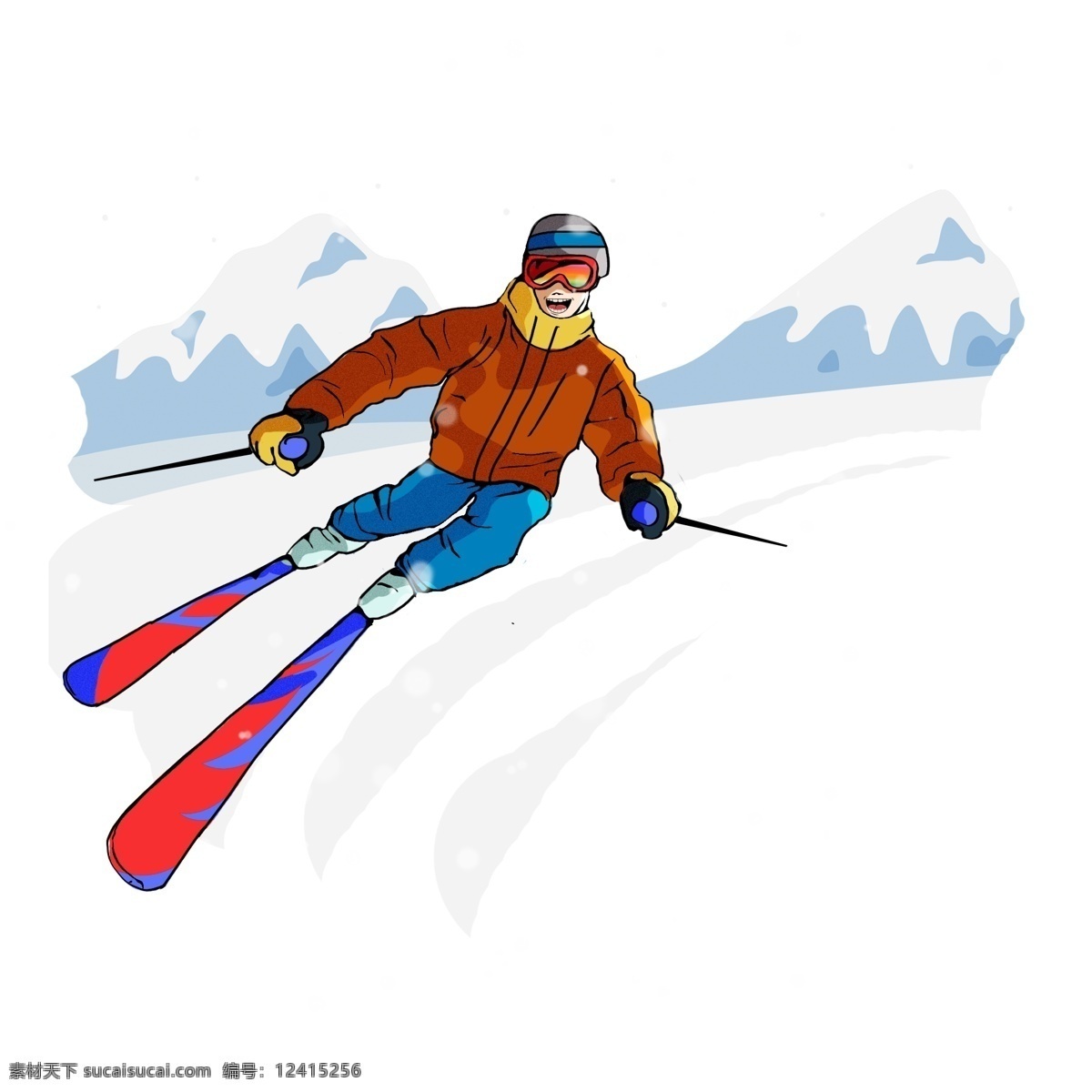 手绘 冬季 滑雪 人物 图 保暖 png图 矢量图 下雪 坡道 体育 运动 刺激 冬天 雪山