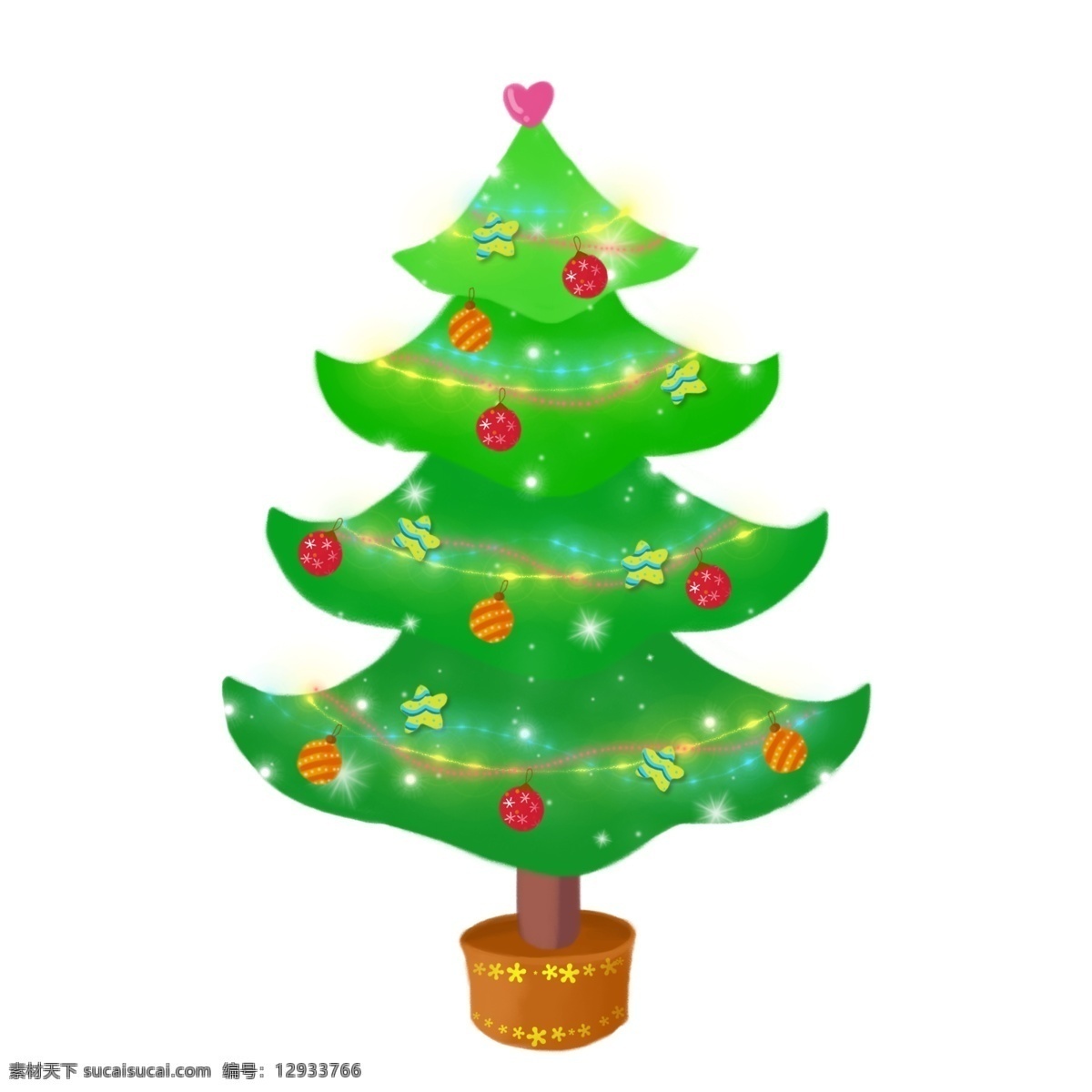 圣诞节 手绘 插画 礼物 圣诞树 彩球 可爱 节日