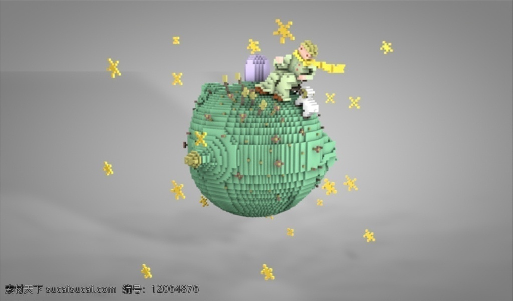 c4d 模型 小王子 星球 动画 工程 像素 简约 渲染 c4d模型 3d设计 其他模型