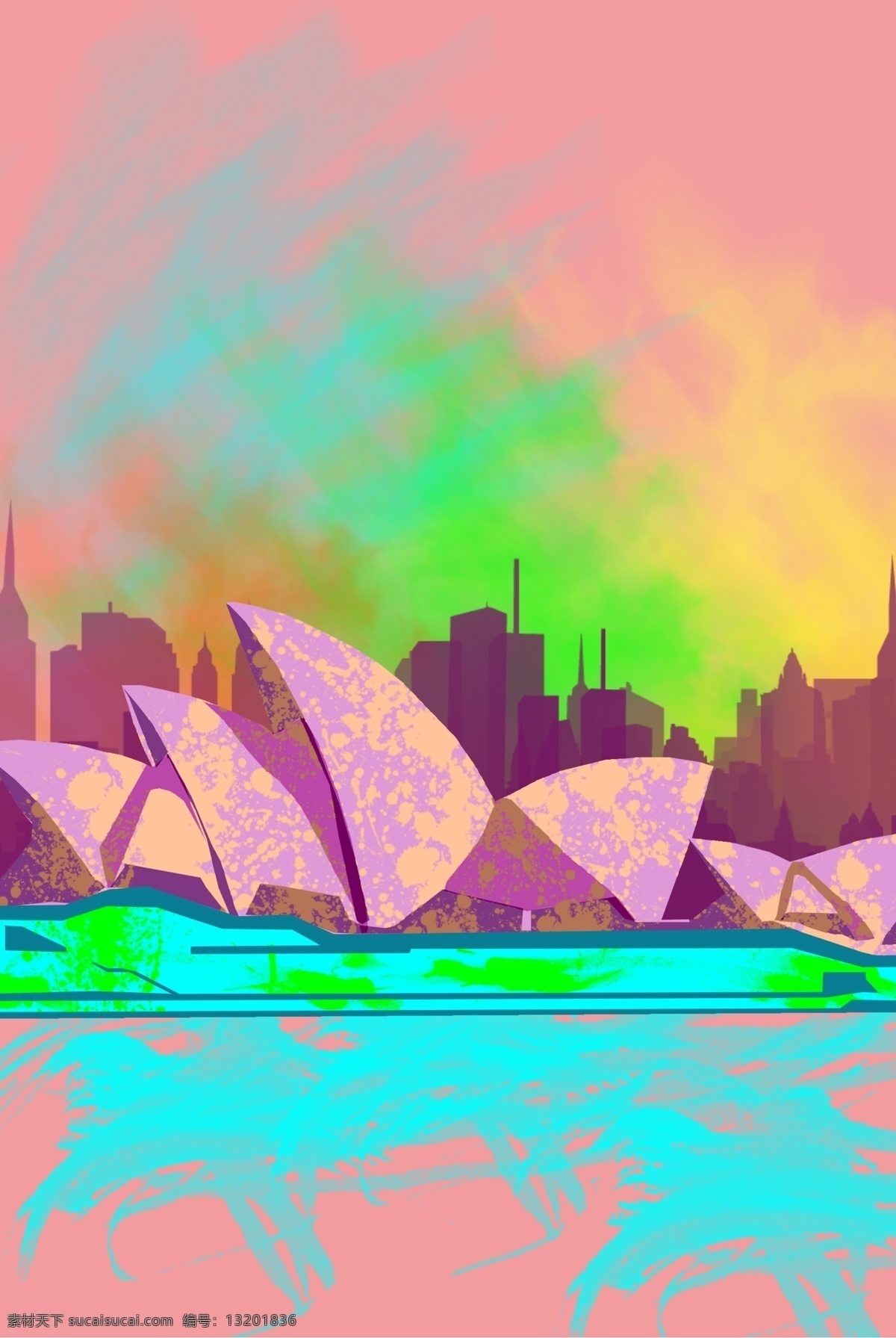 悉尼歌剧院 油画 风 世界 地标 建筑 悉尼 歌剧院 油画风 电商首页 分层