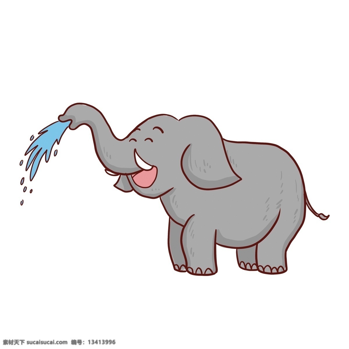 可爱 洒水 大象 装饰 元素 手绘 动物 象牙 水滴 喷水 装饰元素