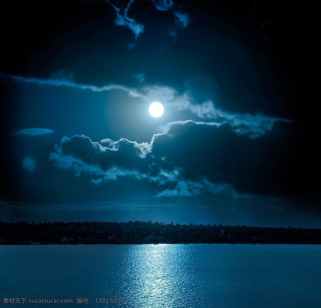 湖水月亮照应 天空背景 蓝色 夜晚 底图 想象 月亮 黑夜 仙境 仙气缭绕 湖边 神秘 底纹边框 背景底纹