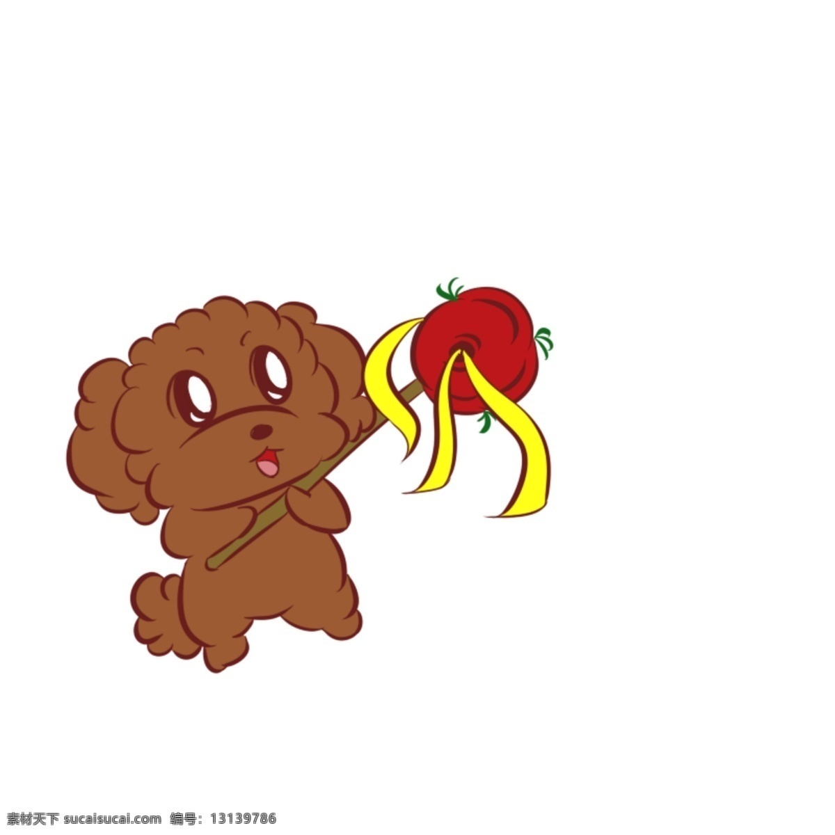 卡通 手绘 宠物狗 泰迪 球 新年 可爱 宠物 狗狗 过年 舞狮 透明 喜庆 2018 插画 红色 春节