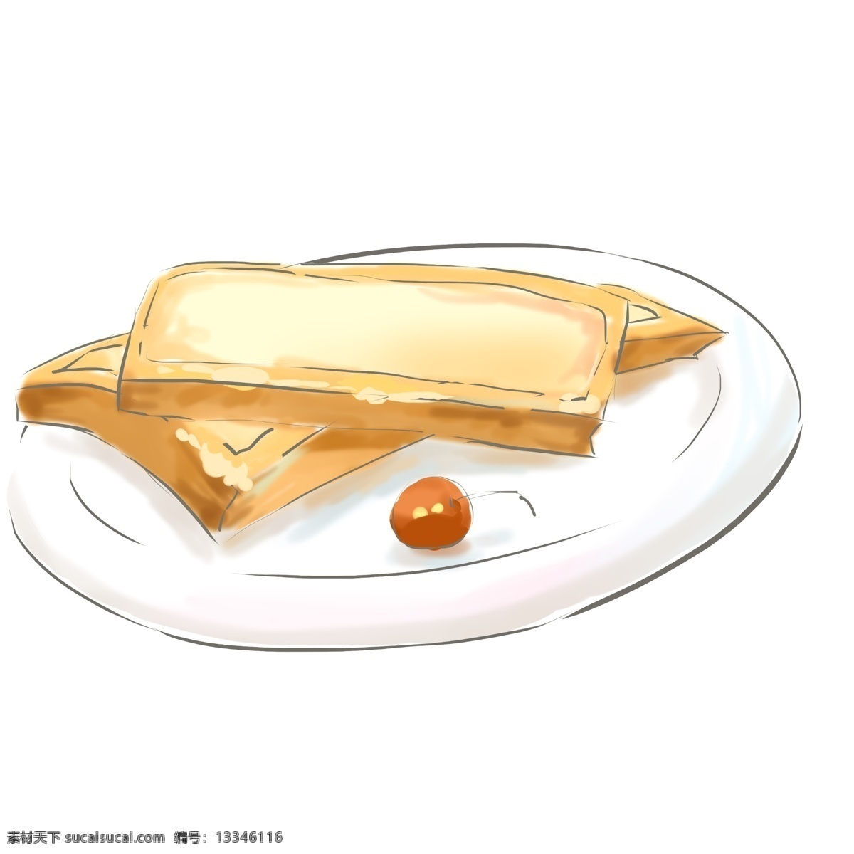 盘 面包 早餐 插画 切片面包 黄色的奶酪 芝士奶酪 美味 水果樱桃 白色 盘子