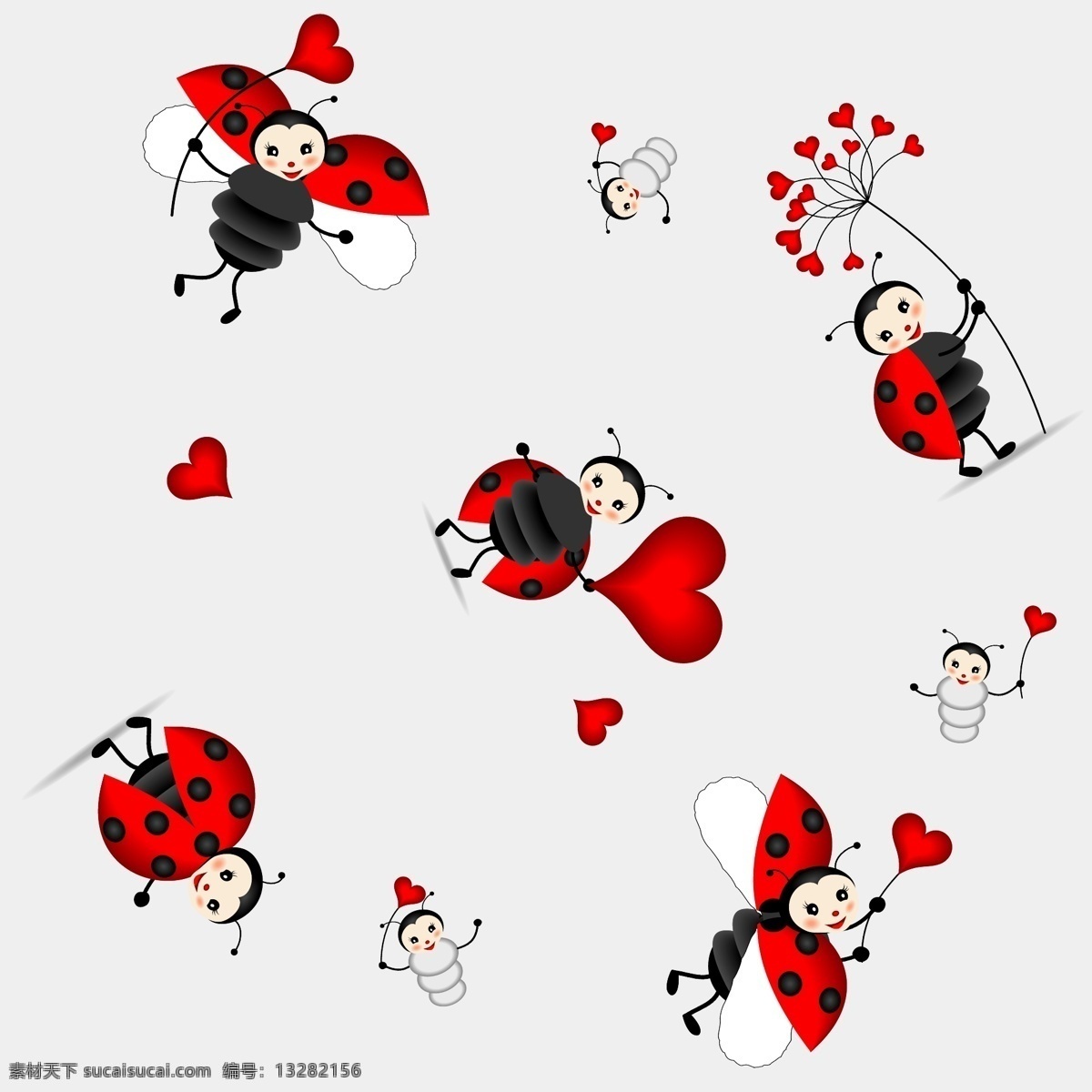 可爱 瓢虫 矢量 爱心 彩绘 虫子 花纹 卡通 昆虫 矢量图