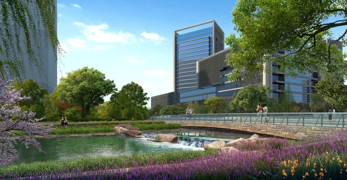 科技園區(qū) 河道 跌 水 景觀 效果圖 河道景觀 跌水景觀 景觀設(shè)計 分層