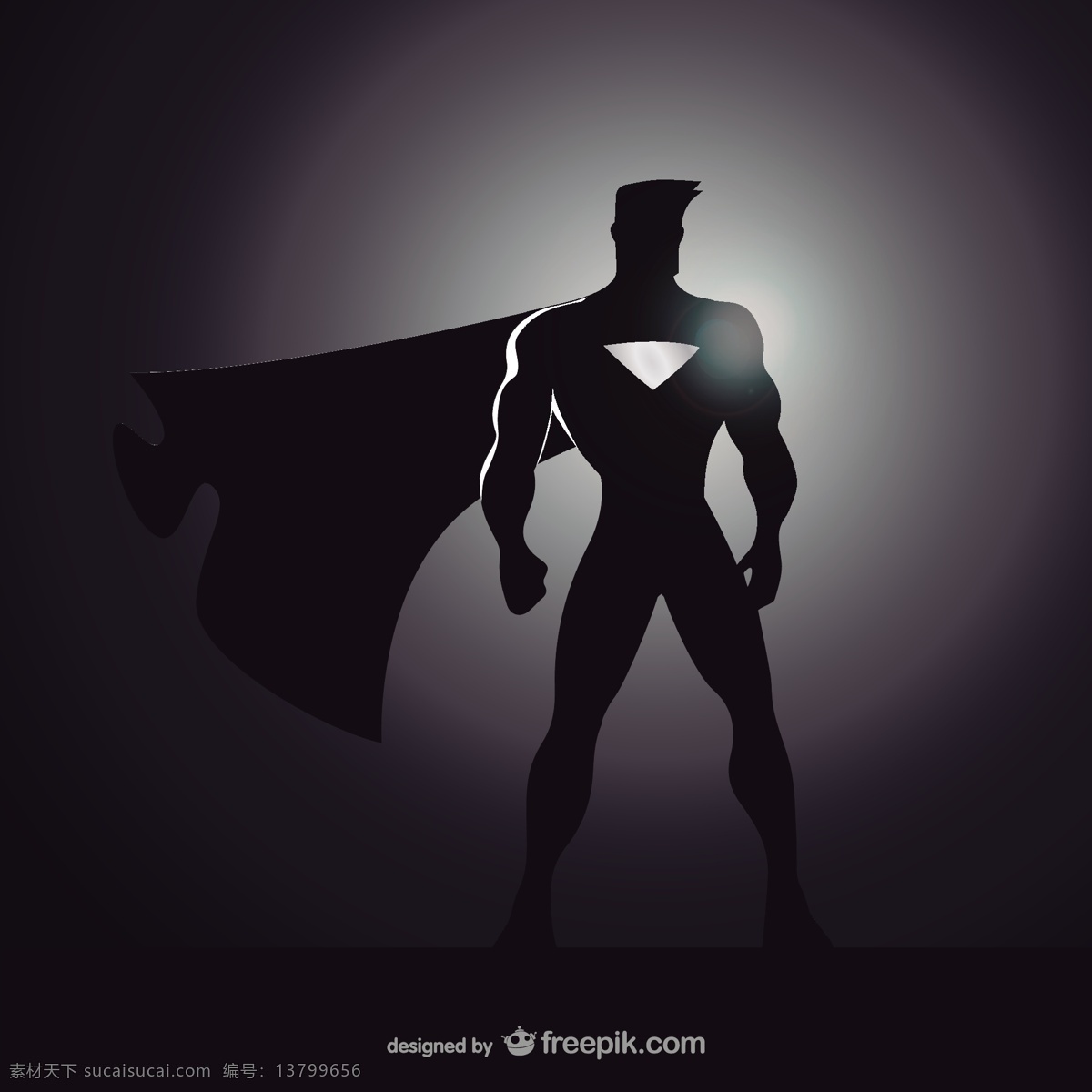 漫画 超级 英雄 剪影 卡通 超人 强 披肩 后卫 超级大国 黑色