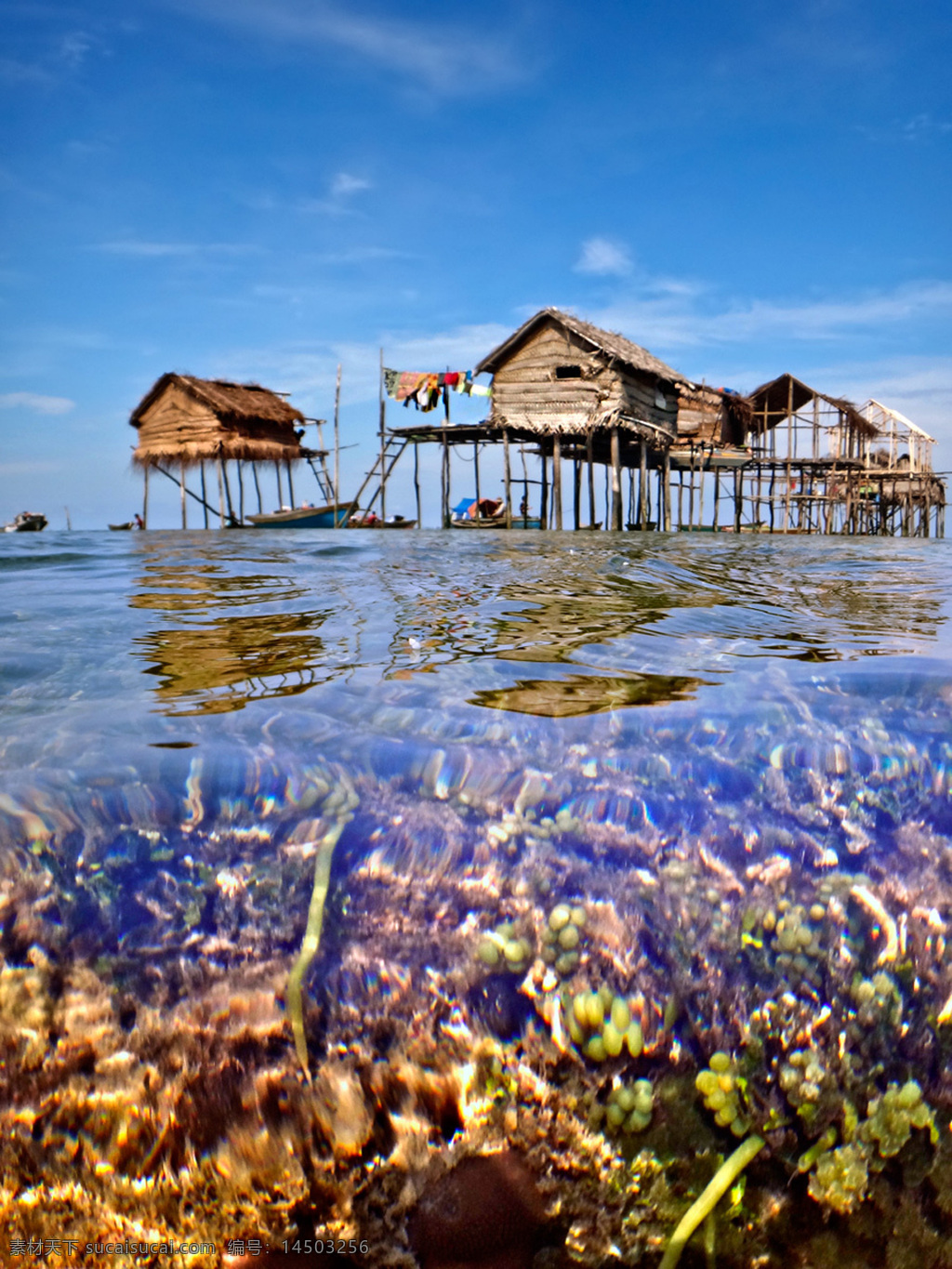 吊脚楼 海 珊瑚 风景 自然 国外旅游 旅游摄影 蓝色