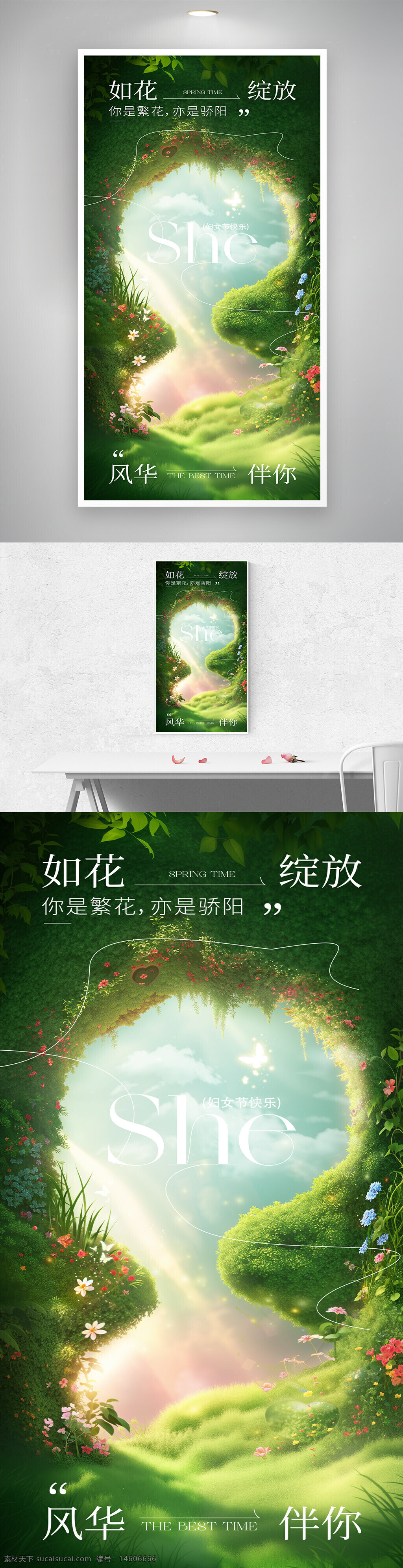三八婦女節(jié) 海報(bào)設(shè)計(jì) 清新自然 節(jié)日海報(bào) 唯美風(fēng)格 春天主題 女性節(jié)日 插畫風(fēng)格 綠色植物 花卉元素 陽光氛圍 柔和配色 創(chuàng)意設(shè)計(jì)