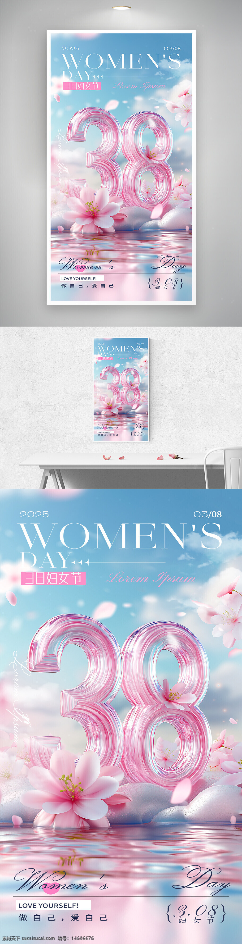 三八婦女節(jié) 婦女節(jié)海報(bào) 清新海報(bào) 節(jié)日海報(bào) 粉色主題 女性主題 春季海報(bào) 玻璃質(zhì)感 櫻花元素 水波紋 簡約設(shè)計(jì) 現(xiàn)代風(fēng)格 創(chuàng)意設(shè)計(jì) 宣傳素材