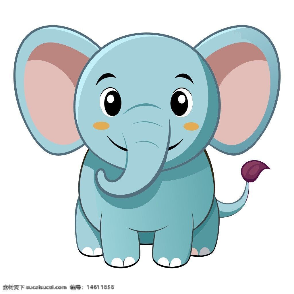 大象 卡通 插畫 兒童 可愛 動物 矢量 藍色 笑臉 耳朵 尾巴 萌趣 幼兒園 圖案