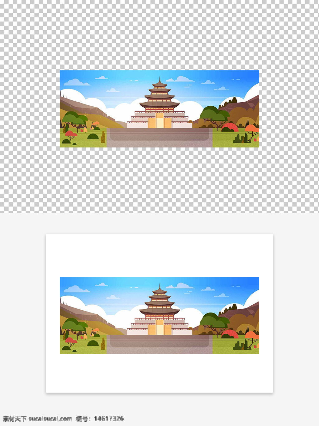 藍(lán)天白云 春天主題 傳統(tǒng)建筑 中式建筑 插畫繪畫 白云風(fēng)光 古典風(fēng)格 庭院 園林 彩色搭配 寧?kù)o氛圍